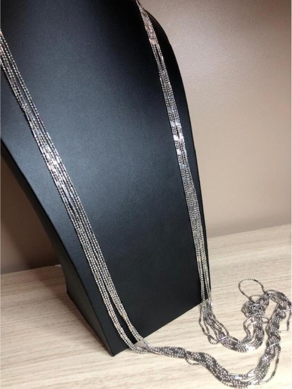 B4340 TASHA Multi-Strand Layered Necklace Long Silver Tone Shimmer Chain 46"